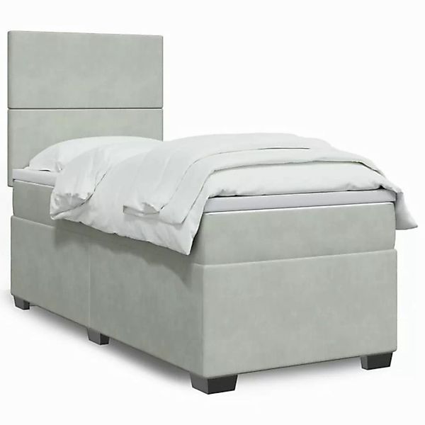 vidaXL Boxspringbett, Boxspringbett mit Matratze Hellgrau 90x200 cm Samt günstig online kaufen