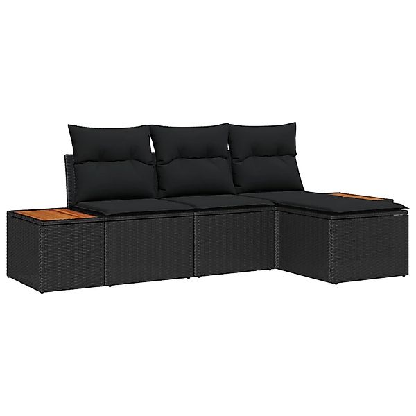 vidaXL Gartensofa-set mit Kissen 4-Tlg Schwarz Poly-Rattan 3348059 günstig online kaufen