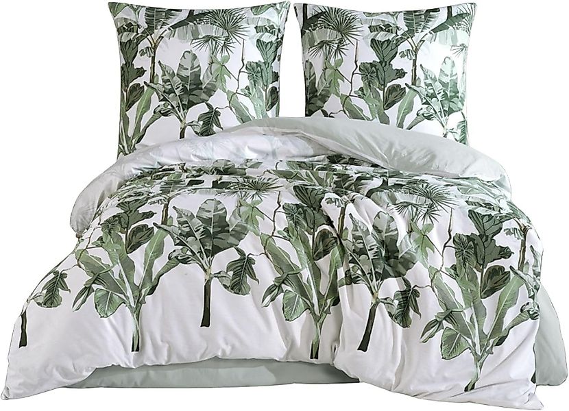 yadetextil Bettwäsche Baumwolle weiß Bettbezug grün günstig online kaufen