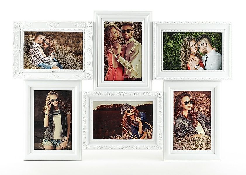 Levandeo® Bilderrahmen Collage, Bilderrahmen weiß 6 Bilder Barock antik Fot günstig online kaufen