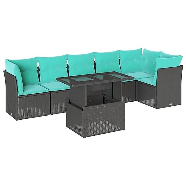 vidaXL 7-Tlg Gartensofa-Set mit Kissen Schwarz Polyrattan 3266597 günstig online kaufen