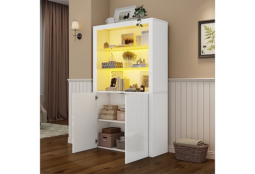 Merax Standvitrine hochglanz Hochschrank mit LED-Beleuchtung (100 x 35 x 17 günstig online kaufen