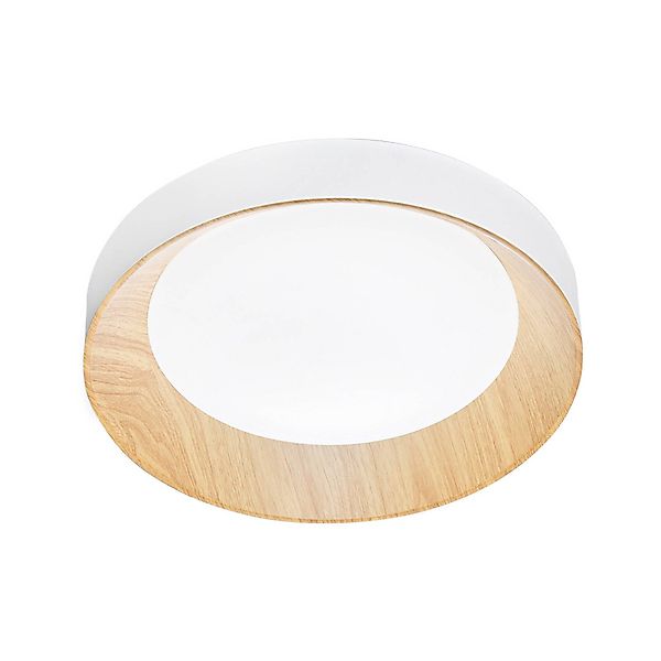 LED-Deckenlampe Arka, Ø 40 cm, weiß/Holzoptik, Metall, CCT günstig online kaufen