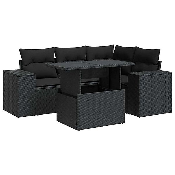 vidaXL 5-Tlg Garten-Sofagarnitur mit Kissen Schwarz Poly Rattan 3326786 günstig online kaufen
