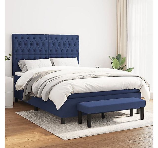 vidaXL Boxspringbett, Boxspringbett mit Matratze Blau 140x200 cm Stoff günstig online kaufen