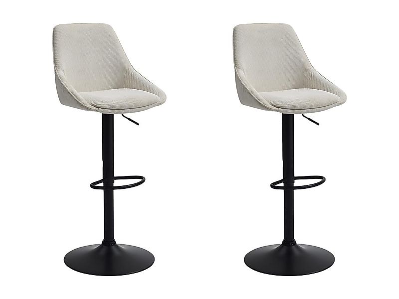 Barhocker 2er-Set höhenverstellbar - Cord & schwarzes Metall - Cremefarben günstig online kaufen