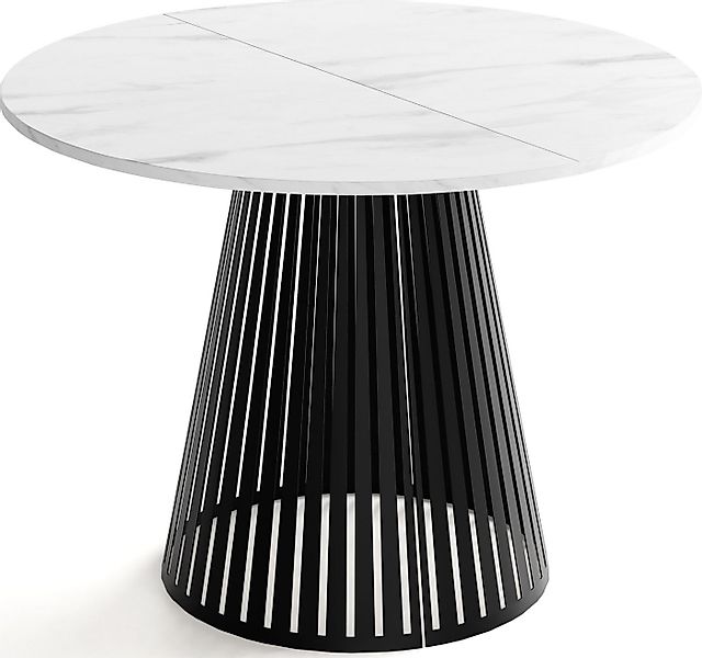 WFL GROUP Esstisch Naro Black ausziehbar rund mit schwarzen Lamellen, Metal günstig online kaufen