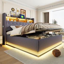 Merax Polsterbett mit LED-Leuchten und USB günstig online kaufen