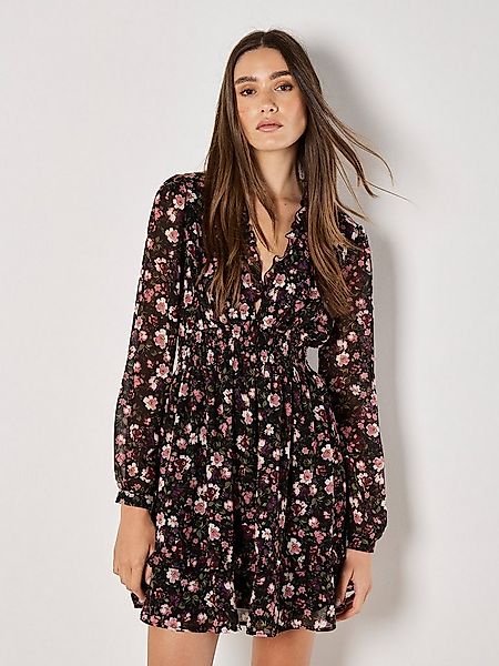 Apricot Druckkleid Geblümtes Chiffon-Minikleid (1-tlg) mit elastischer Tail günstig online kaufen