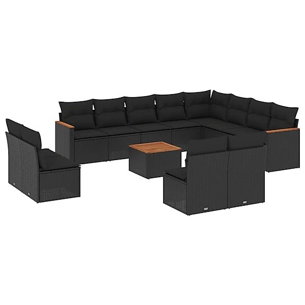 vidaXL 13-Tlg Garten-Sofagarnitur mit Kissen Schwarz Poly Rattan 3226475 günstig online kaufen