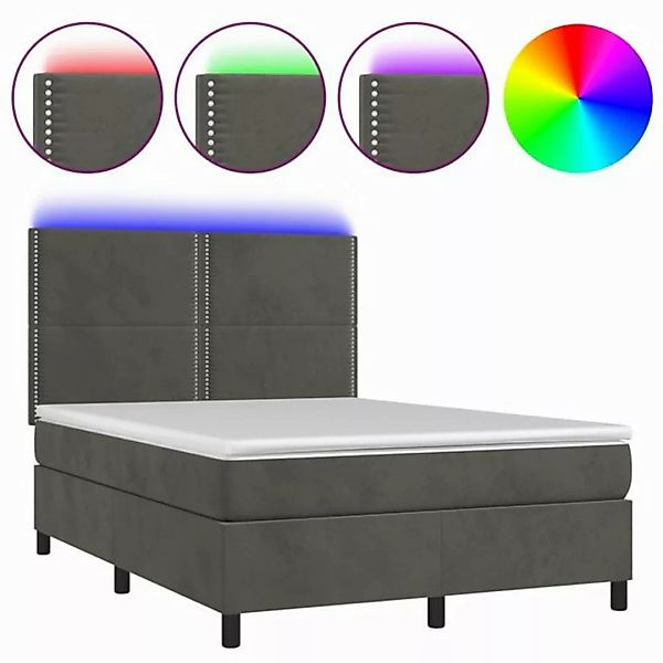 vidaXL Boxspringbett Boxspringbett mit Matratze LED Dunkelgrau 140x190 cm S günstig online kaufen