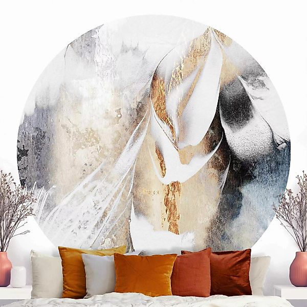 Runde Fototapete selbstklebend Goldene abstrakte Wintermalerei günstig online kaufen