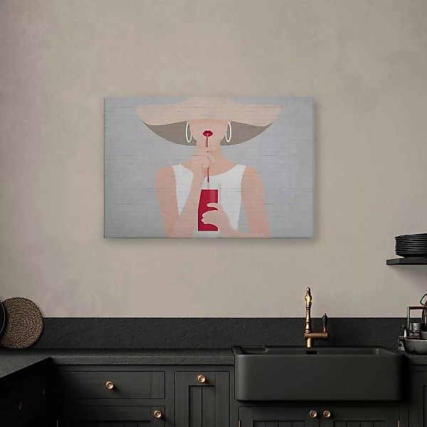 Bricoflor Bild Frau Mit Hut Und Roten Lippen In Steinoptik Deko Wandbild Im günstig online kaufen