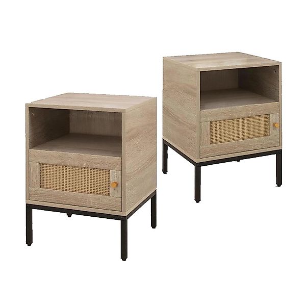 Costway Nachttisch Rattan 2er Set 40 x 40 x 57 cm Natur günstig online kaufen