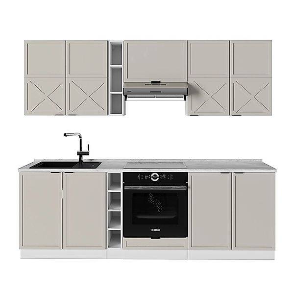 Vicco Fame-Line Küchenzeile GrauBeige/Weiß 235 cm ohne Arbeitsplatte günstig online kaufen