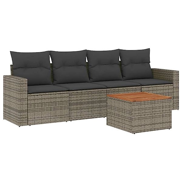 vidaXL 5-Tlg Garten-Sofagarnitur mit Kissen Grau Poly Rattan 3256333 günstig online kaufen