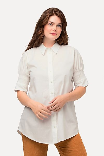 Ulla Popken Hemdbluse Shirtbluse Hemdkragen Smok-Halbarm günstig online kaufen