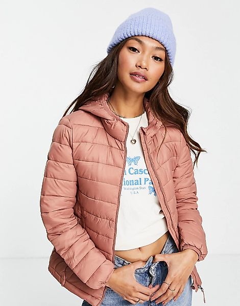 Pull&Bear – Wattierte Jacke mit Kapuze und Reißverschluss vorne in Rosa günstig online kaufen