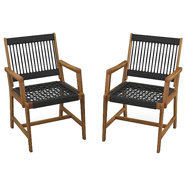 Costway 2er Set Gartenstühle Akazienholz & Seilgeflecht 160 kg günstig online kaufen