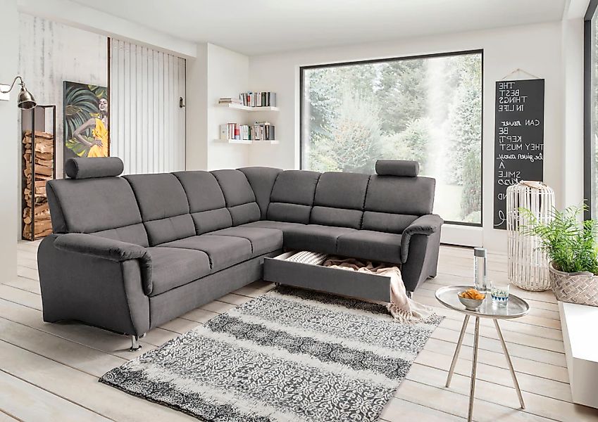 Home affaire Ecksofa »Pisa L-Form, mit Schlaffunktion, Stauraum, 2x höhenve günstig online kaufen