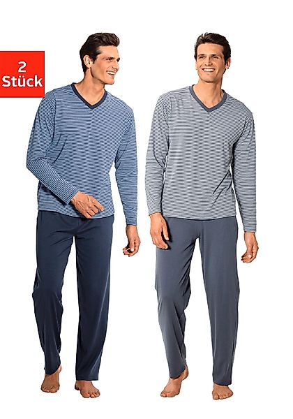 le jogger Pyjama, (Packung, 4 tlg., 2 Stück), mit garngefärbten Streifen günstig online kaufen