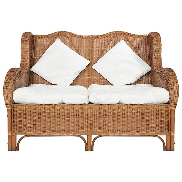 vidaXL 2-Sitzer-Sofa Hellbraun Natur Rattan und Leinen günstig online kaufen