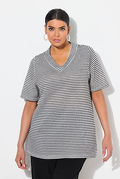 Ulla Popken Sweatshirt Sweatshirt Strukturstreifen V-Ausschnitt günstig online kaufen