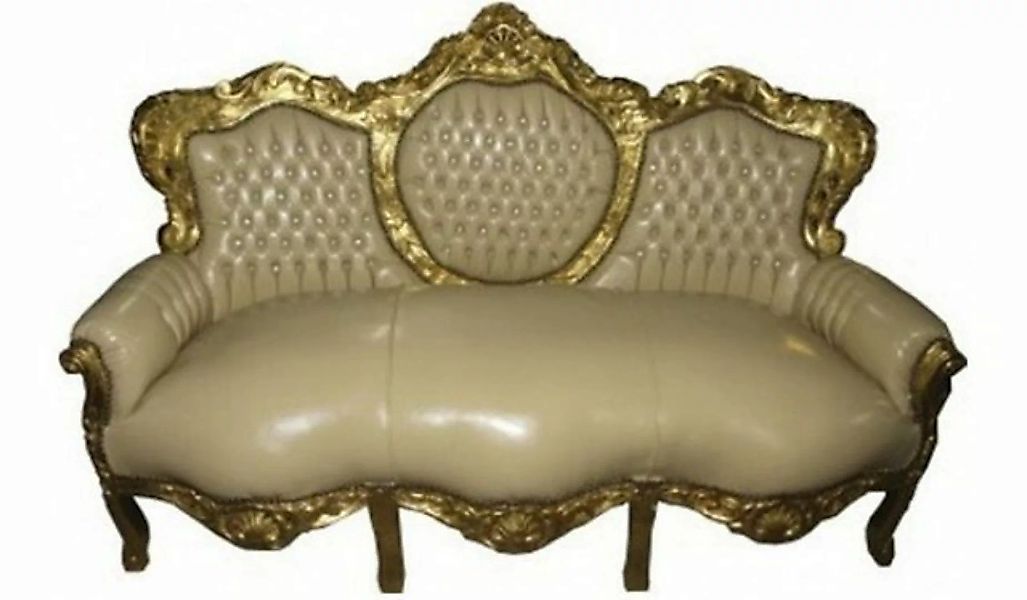 Casa Padrino Sofa Barock Sofa King Creme Lederoptik / Gold - Möbel Antik St günstig online kaufen