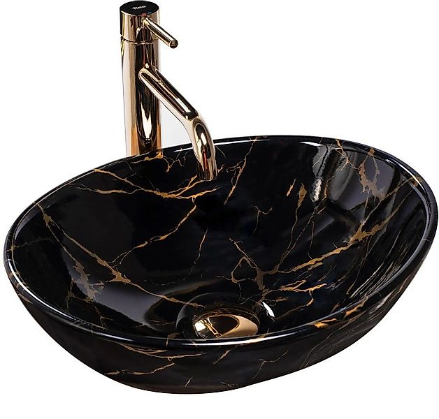 wohnwerk.idee Aufsatzwaschbecken Waschbecken Marmor Schwarz Gold günstig online kaufen