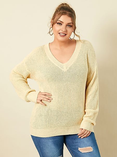 Plus Size Pullover mit V-Ausschnitt und langen Ärmeln günstig online kaufen