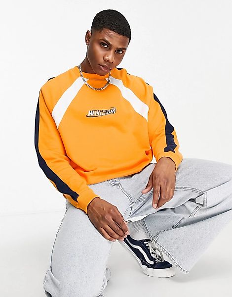 ASOS DESIGN – Oversize-Sweatshirt mit Farbblockdesign und Logoprint-Orange günstig online kaufen