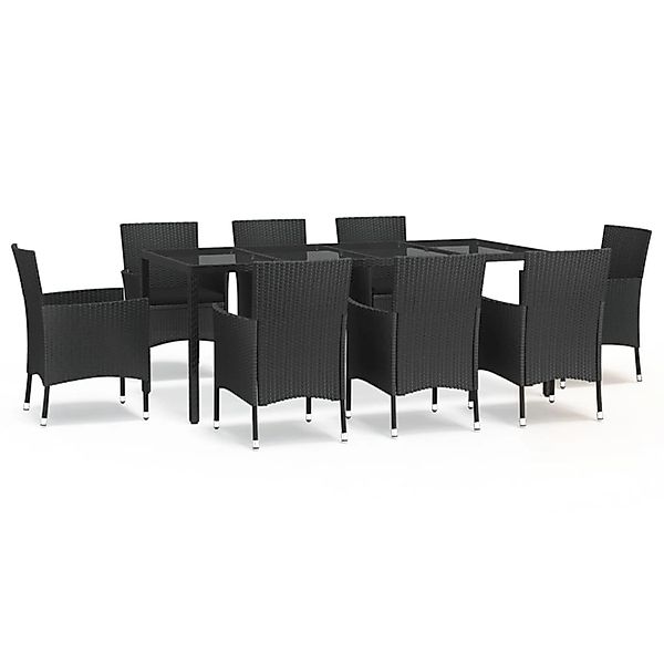 vidaXL 9-Tlg Garten-Essgruppe mit Kissen Schwarz Poly Rattan 3187329 günstig online kaufen