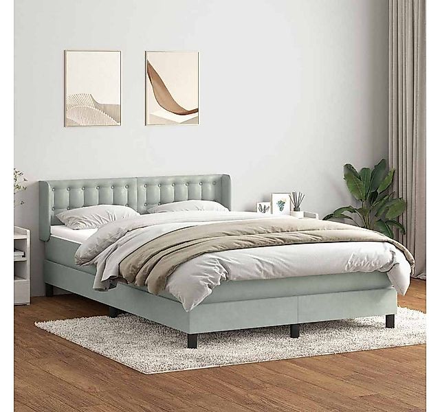 vidaXL Boxspringbett, Boxspringbett mit Matratze Hellgrau 140x220 cm Samt günstig online kaufen