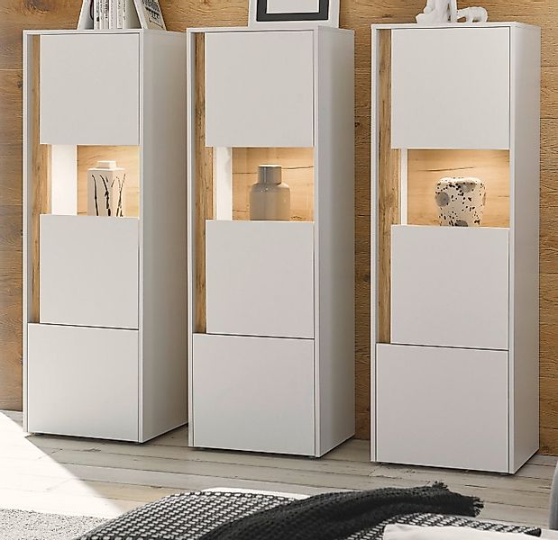 Furn.Design Stauraumvitrine Center (3er Set Vitrinenschränke weiß und Wotan günstig online kaufen