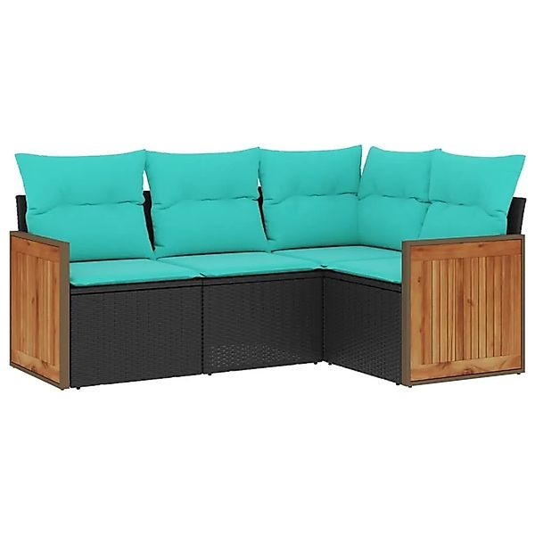 vidaXL 4-Tlg Gartensofa-Set mit Kissen Schwarz Polyrattan 3227611 günstig online kaufen
