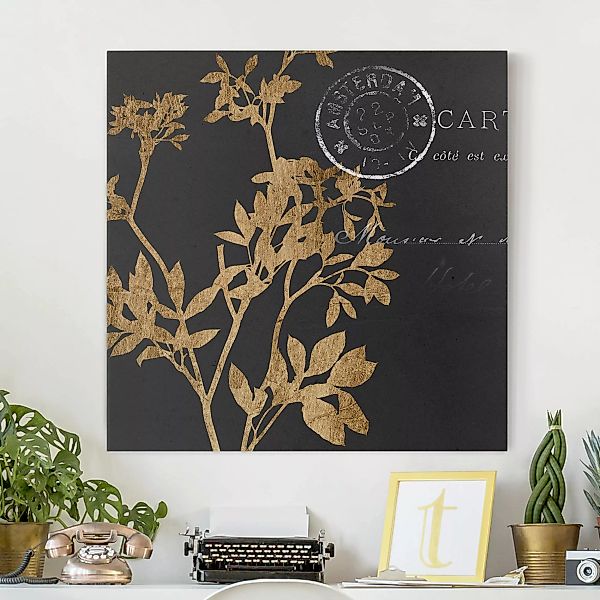 Leinwandbild Spruch - Quadrat Goldene Blätter auf Mokka I günstig online kaufen