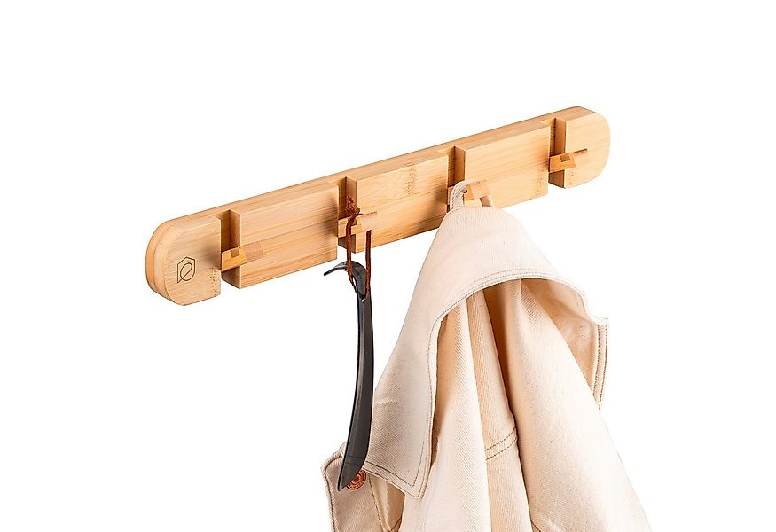 eluno Kleiderhaken Garderobenleiste mit 4 Haken aus Bambus, (1-St), einklap günstig online kaufen