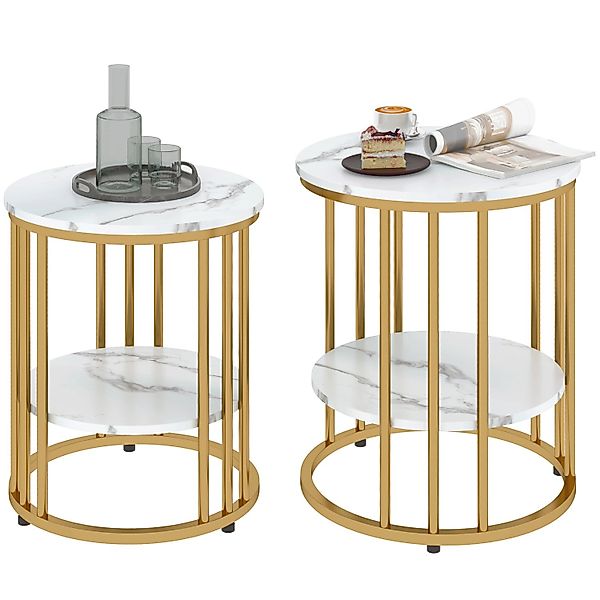 HOMCOM Couchtisch Set Beistelltisch MDF Stahl Weiß 45L x 45B x 55H cm günstig online kaufen