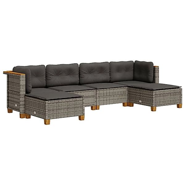 vidaXL 6-Tlg Garten-Sofagarnitur mit Kissen Grau Poly Rattan 3261948 günstig online kaufen