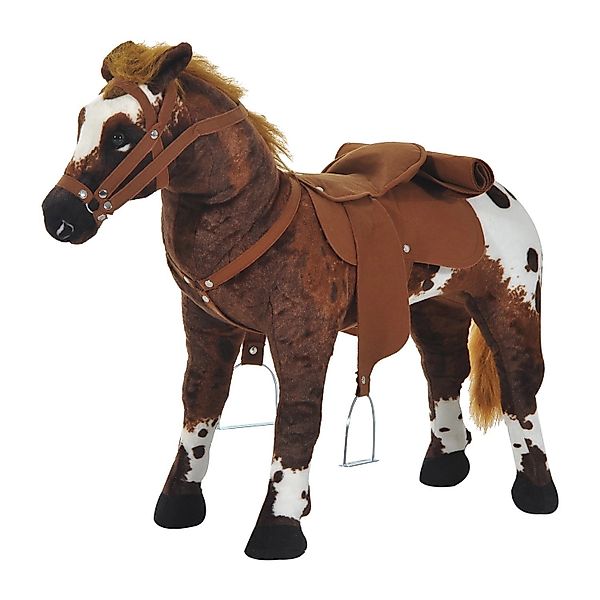 HOMCOM Stehtier Reitpferd mit Pferd Sound, Braun+Weiß 85 x 28 x 60 cm günstig online kaufen