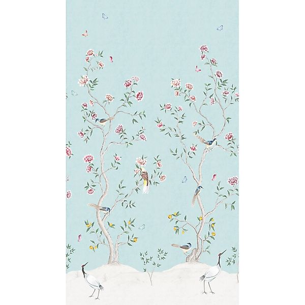 Sanders & Sanders Fototapete Blumen und Vögel Hellblau 53 cm x 2,8 m 640213 günstig online kaufen