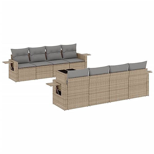 vidaXL 9-Tlg Garten-Sofagarnitur mit Kissen Beige Poly Rattan 3219948 günstig online kaufen