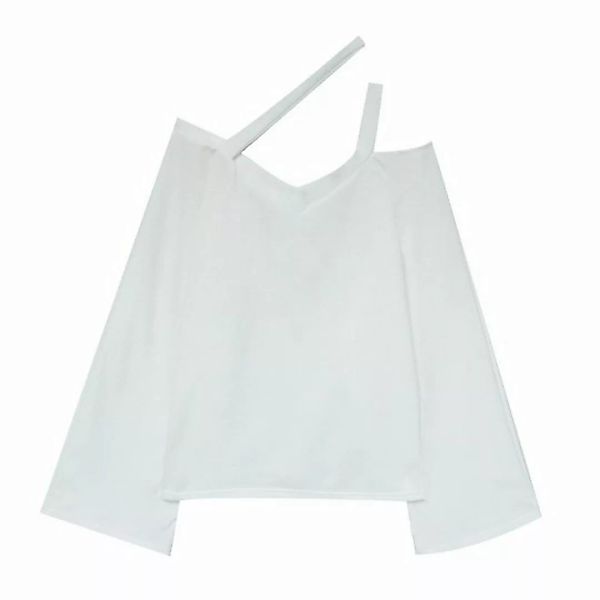 KIKI Blusentop Weißes T-Shirt mit langen Ärmeln und Schlüsselbeindesign günstig online kaufen