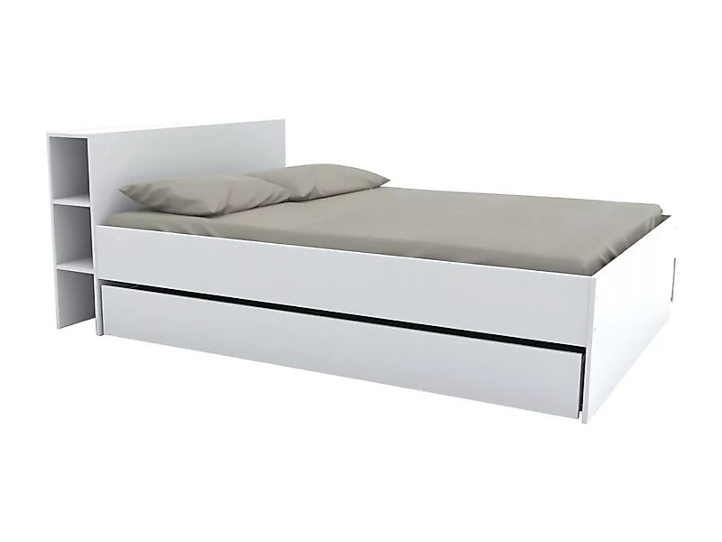 Bett mit Kopfteil & Stauraum & Schubladen - 160 x 200 cm - Weiß - EUGENE günstig online kaufen