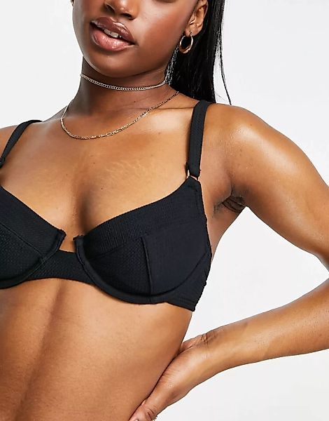 New Look – Strukturiertes Bügel-Bikinioberteil in Schwarz günstig online kaufen