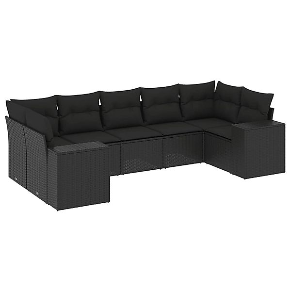 vidaXL 7-Tlg Garten-Sofagarnitur mit Kissen Schwarz Poly Rattan 3255322 günstig online kaufen