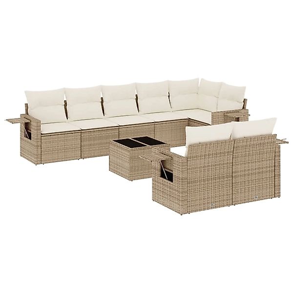 vidaXL 9-Tlg Garten-Sofagarnitur mit Kissen Beige Poly Rattan 3220427 günstig online kaufen