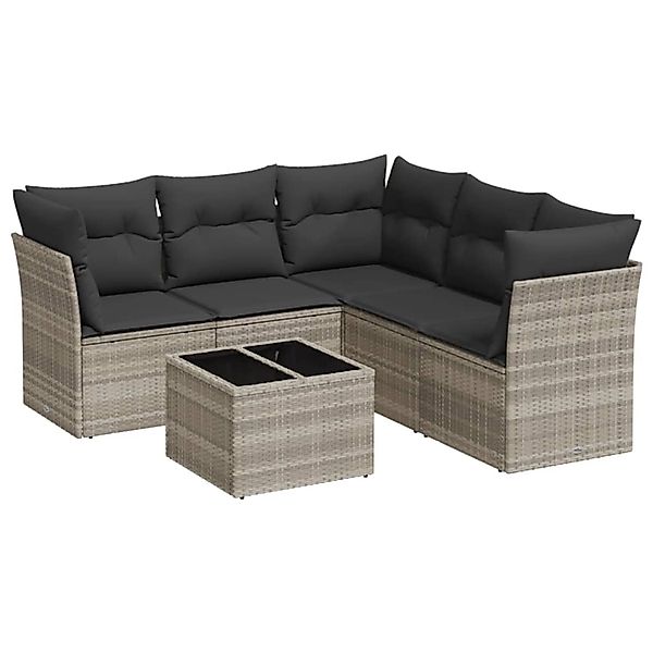 vidaXL 6-Tlg Garten-Sofagarnitur mit Kissen Hellgrau Poly Rattan 3217632 günstig online kaufen