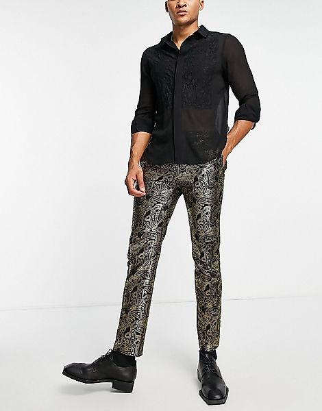 Bolongaro Trevor – Eng geschnittene Hose aus Samt mit Metallic-Paisleymuste günstig online kaufen