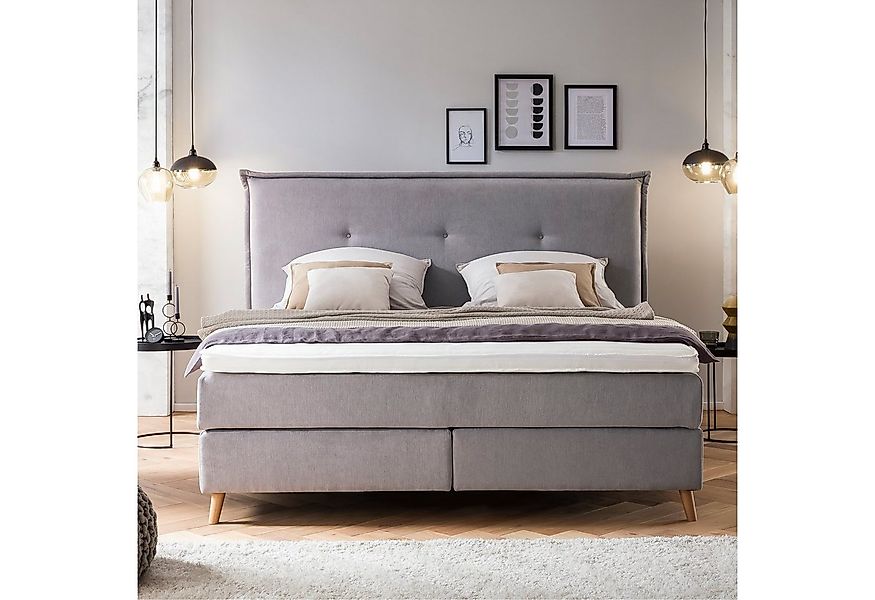 Möbelfreude Boxspringbett Boxspringbett Aurel 160x200 cm Hellgrau Uni H2/H3 günstig online kaufen